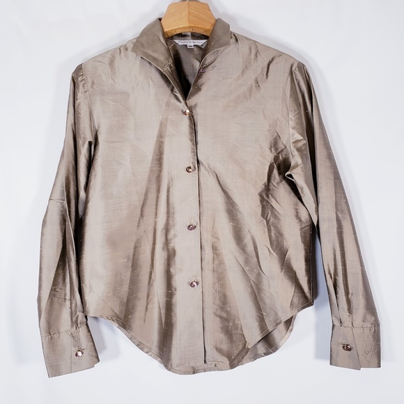 Connie Roberson Silk Blouse Med gold holiday - Picture 1 of 6